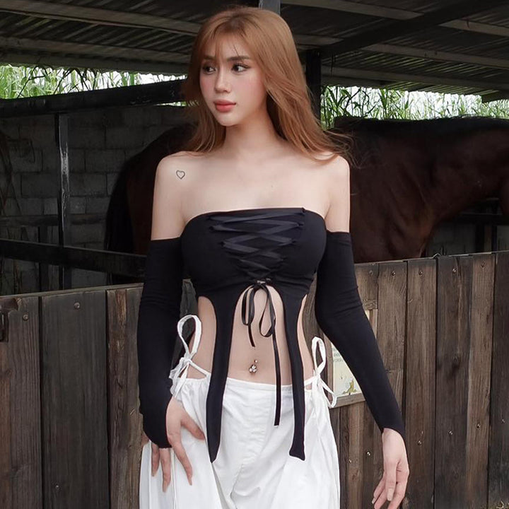 Dame elastisk Off-Shoulder Top med detaljeret snøring Skovae
