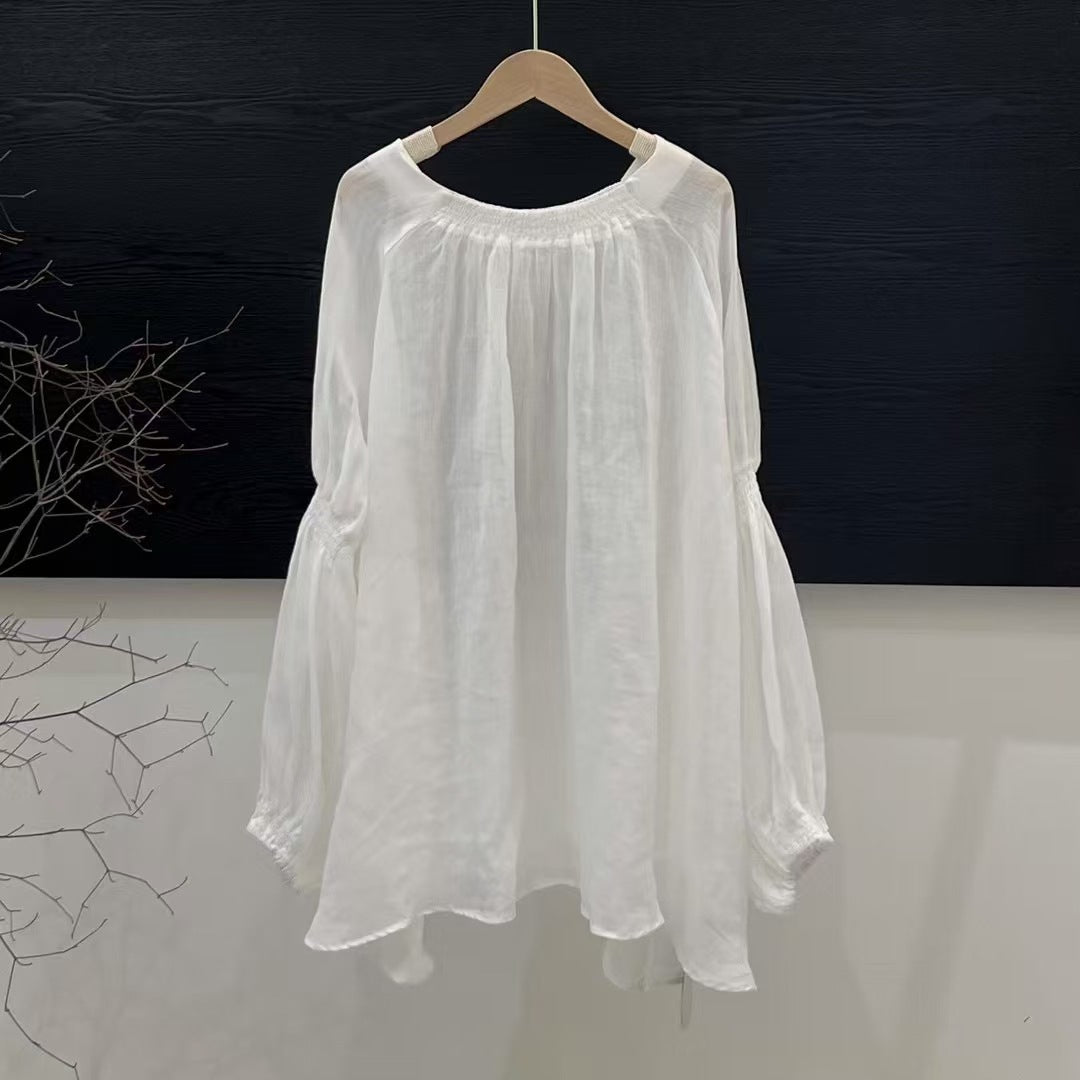 Femme Let Flydende Tunika-Bluse med Ballonærmer Stilla
