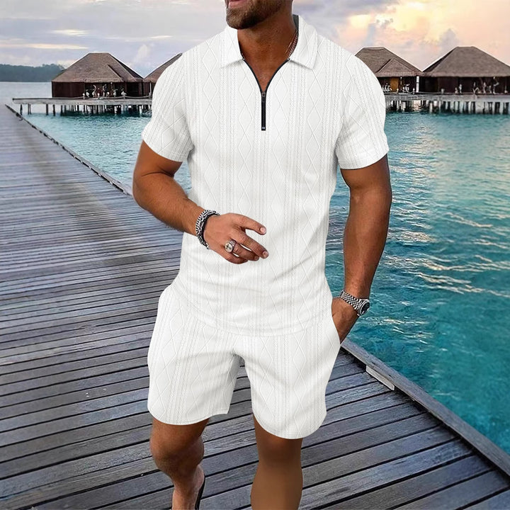 Herre polo-shirt med moderne lynlås og struktureret design Stilla