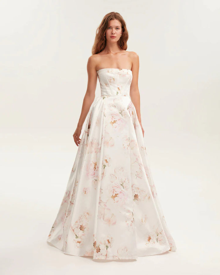 Dame Trachtenkjole med blomsterdesign og bustier-overdel Stilla