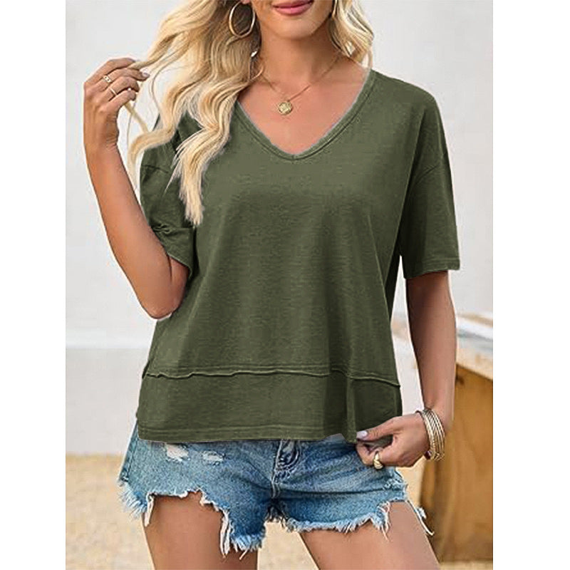 Dame afslappet V-hals oversized T-shirt Stilla