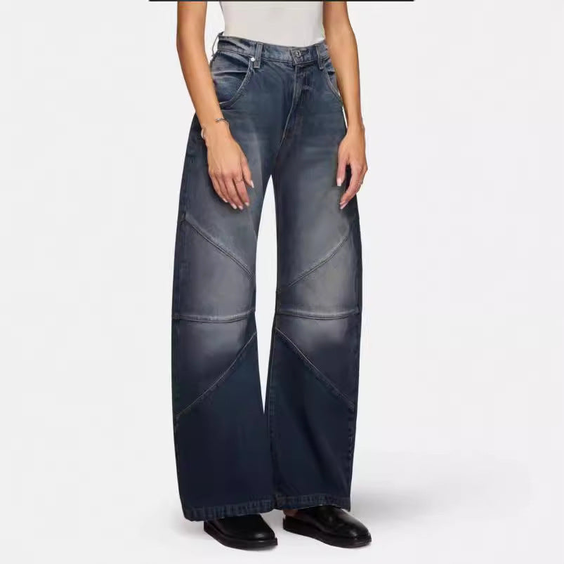 Dame brede jeans med unikt sømdesign i den trendy stil Skovae