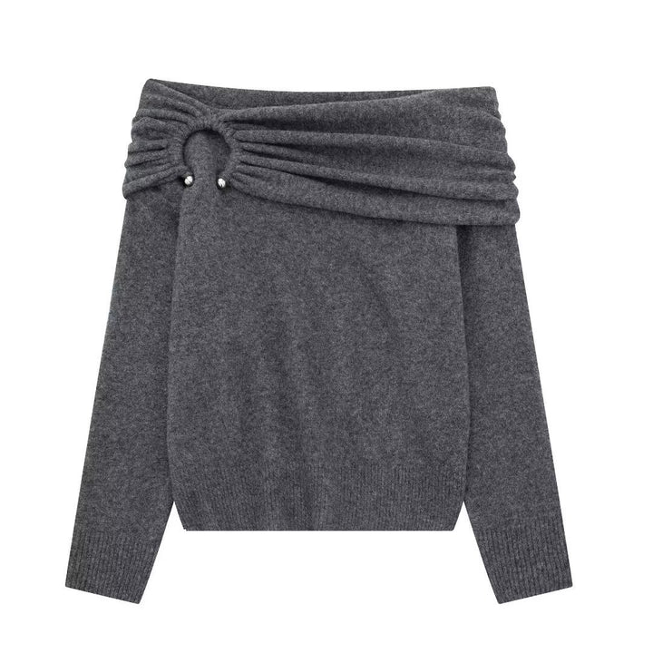 Dame Off-Shoulder Strikpulli med dekorativ detalje Stilla