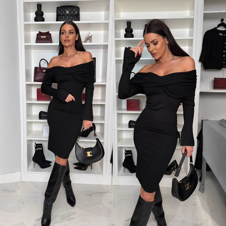 Dame Figurformet aftenkjole med off-shoulder design og lange ærmer Stilla