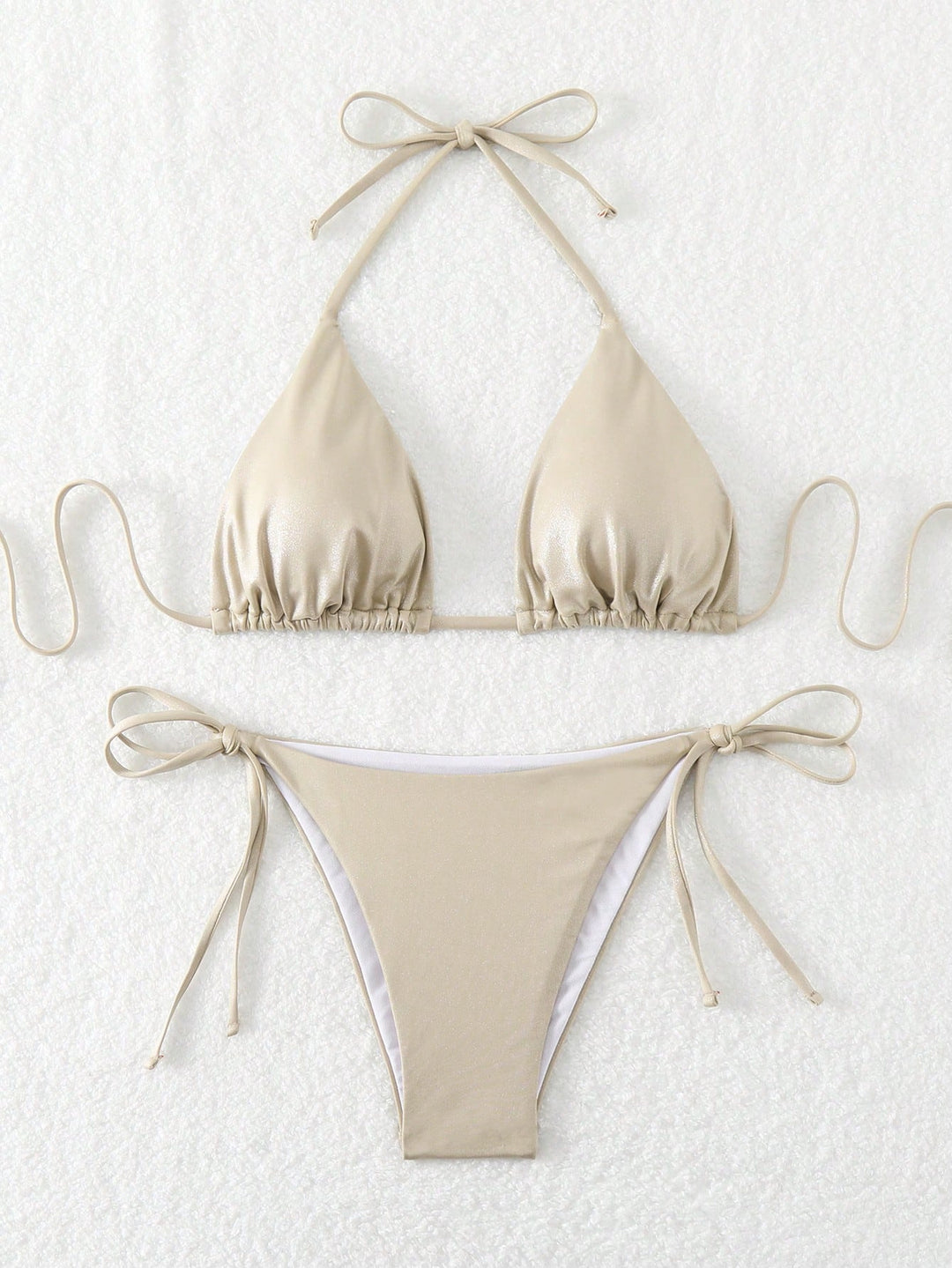 Dame Triangel-Bikini med skinnende effekt og justerbare stropper Stilla
