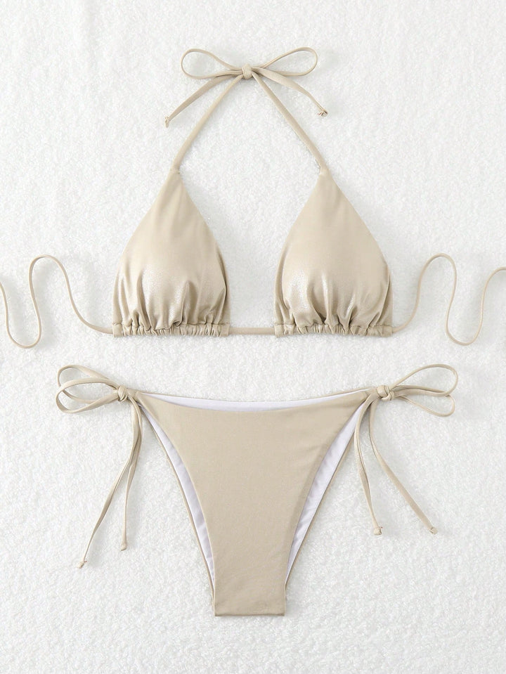 Dame Triangel-Bikini med skinnende effekt og justerbare stropper Stilla