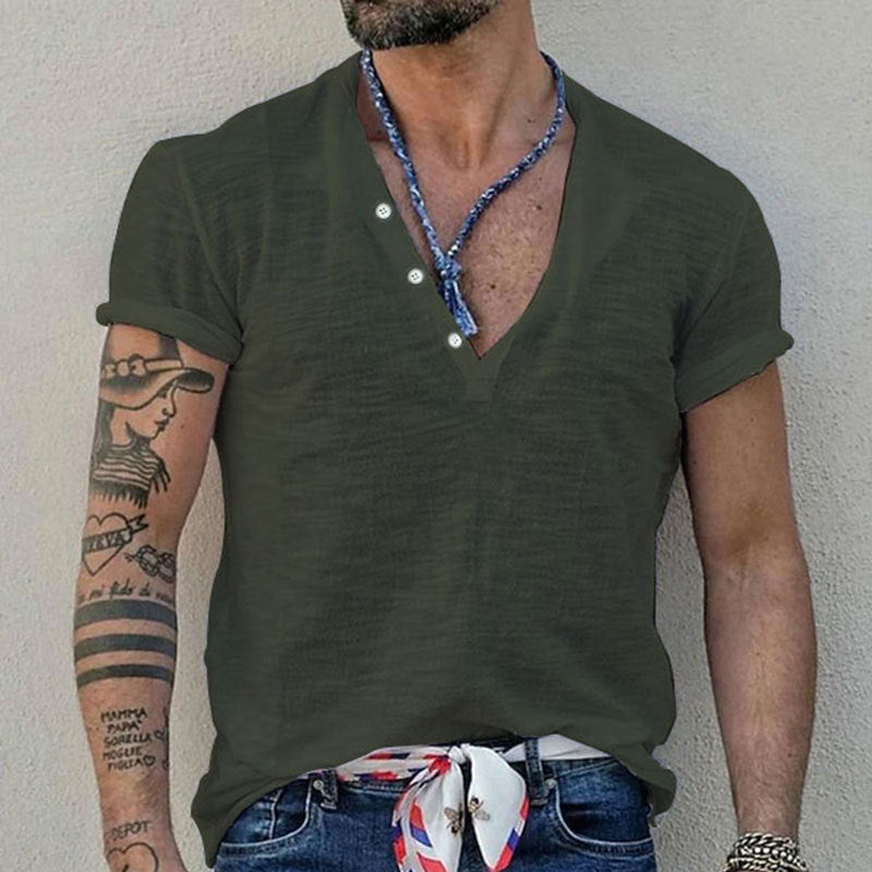 Herrer Kortærmet Henley T-shirt med åndbart design og praktiske knapper Stilla
