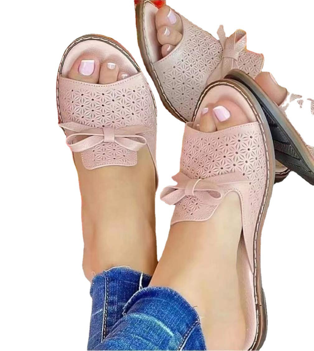 Dame Slip-On Sandaler med florale mønstre og dekorativ sløjfeafslutning Stilla