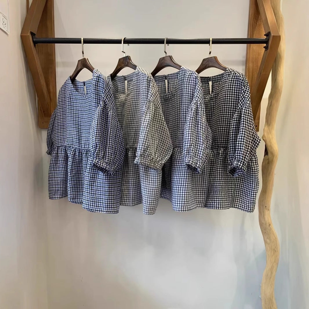 Dame Gingham Puffærme Bluse Stilla