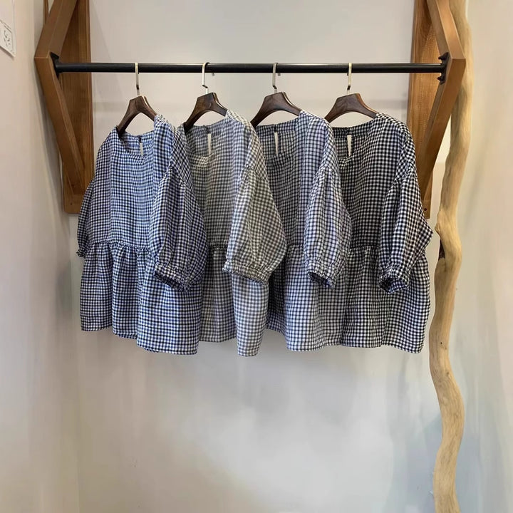 Dame Gingham Puffærme Bluse Stilla
