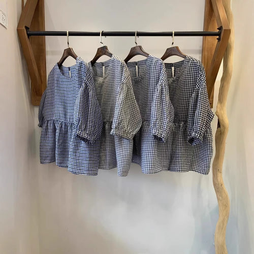 Dame Gingham Puffærme Bluse Stilla