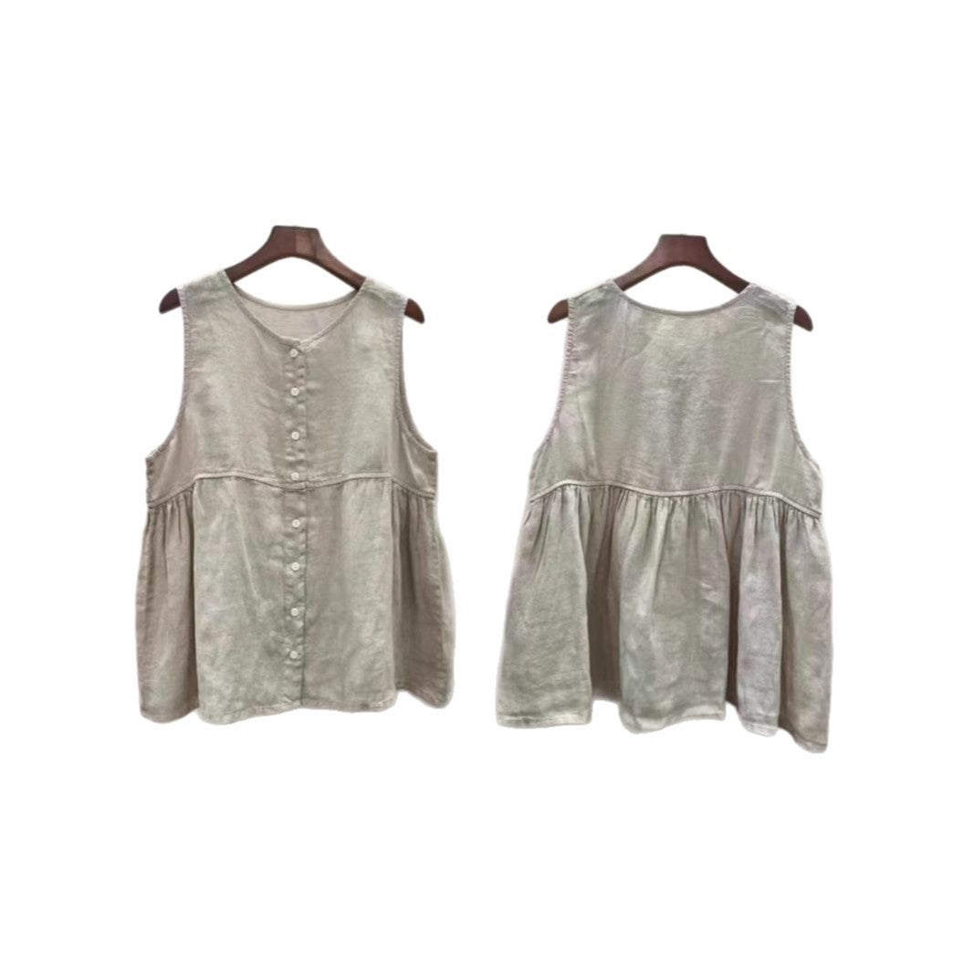 Femme Knap-Ned A-Linje Bluse med plisserede detaljer Stilla