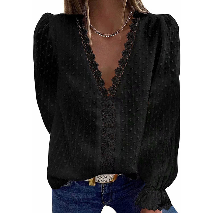 Dame Elegant Bluse med Spidsdetaljer og Pufærmer Stilla
