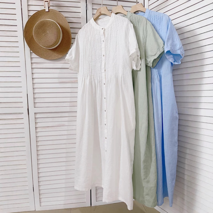 Dame Casual Button-Down Linnebluse med unikke foldede detaljer Stilla