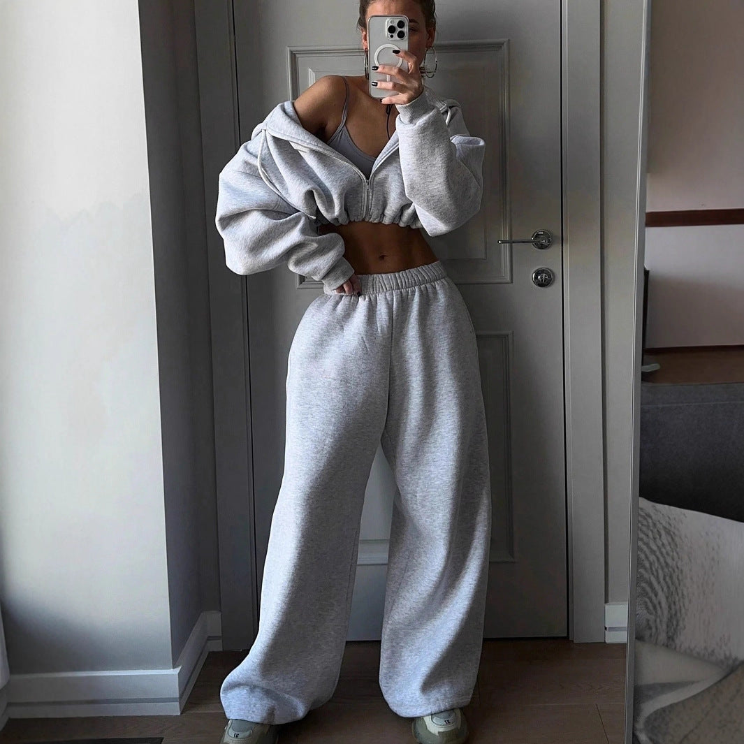 Dame oversized Crop-Hoodie med bred pasform og behagelige joggingbukser Stilla
