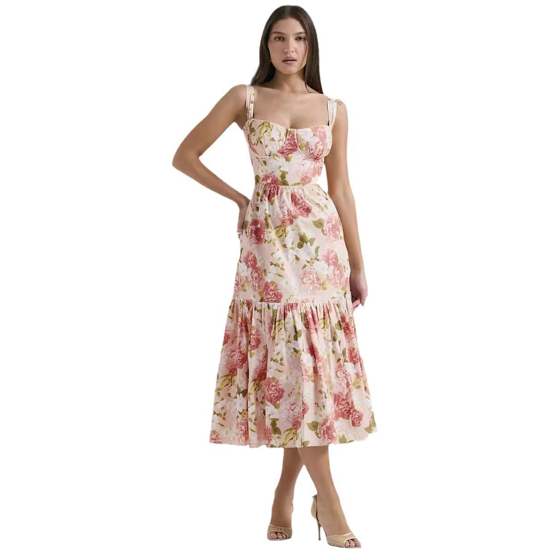 Kvinders Maxi Kjole med Blomsterdesign og Sidelommer Stilla