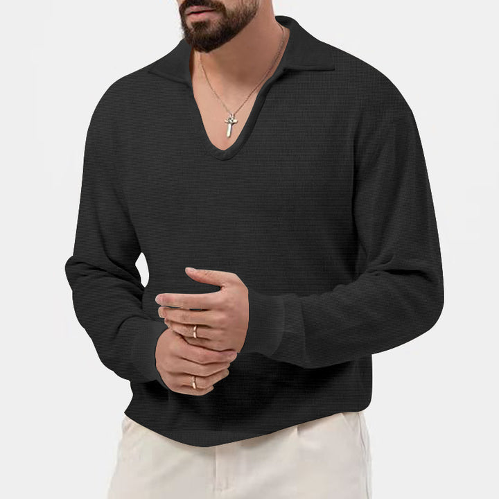 Herren V-hals pullover i afslappet strikdesign Stilla