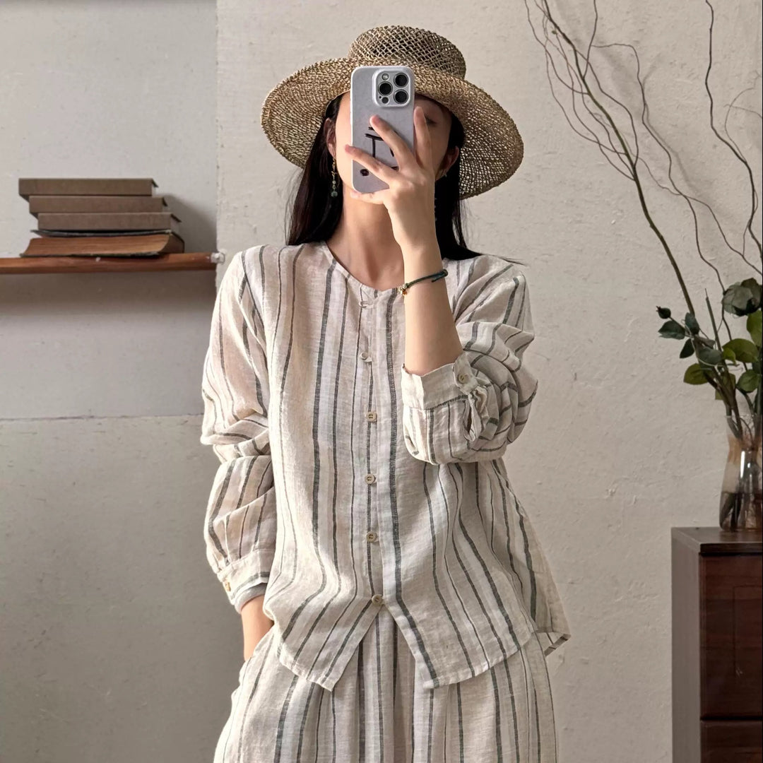 Femme stribet let Button-Up skjorte Stilla