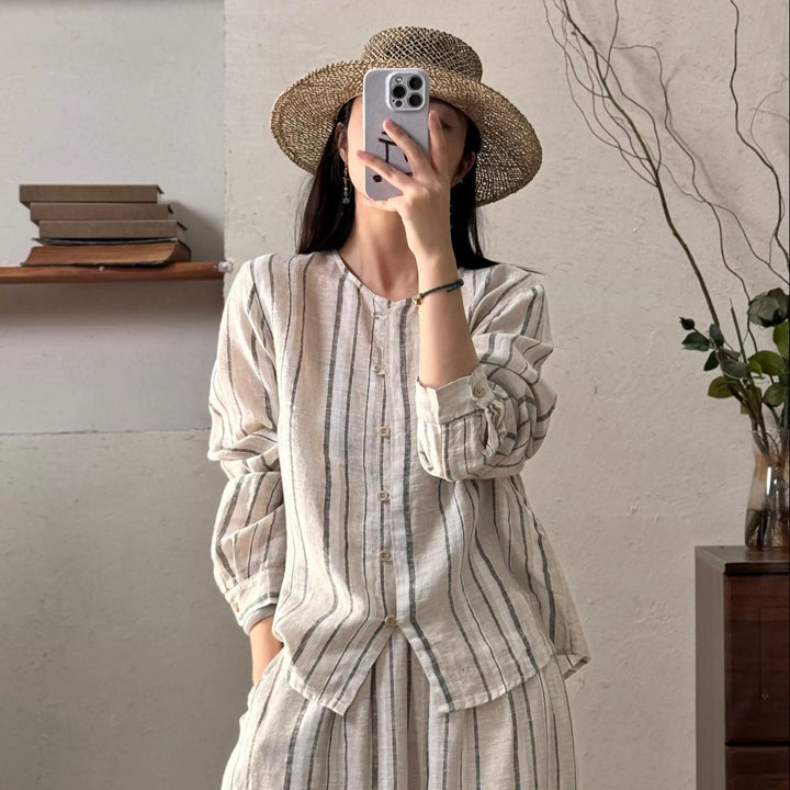 Femme stribet let Button-Up skjorte Stilla