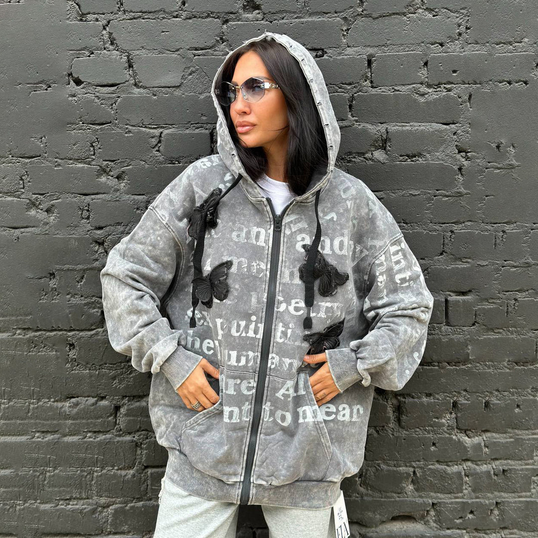 Kvinders oversized hoodie-jakke med unikt print Stilla