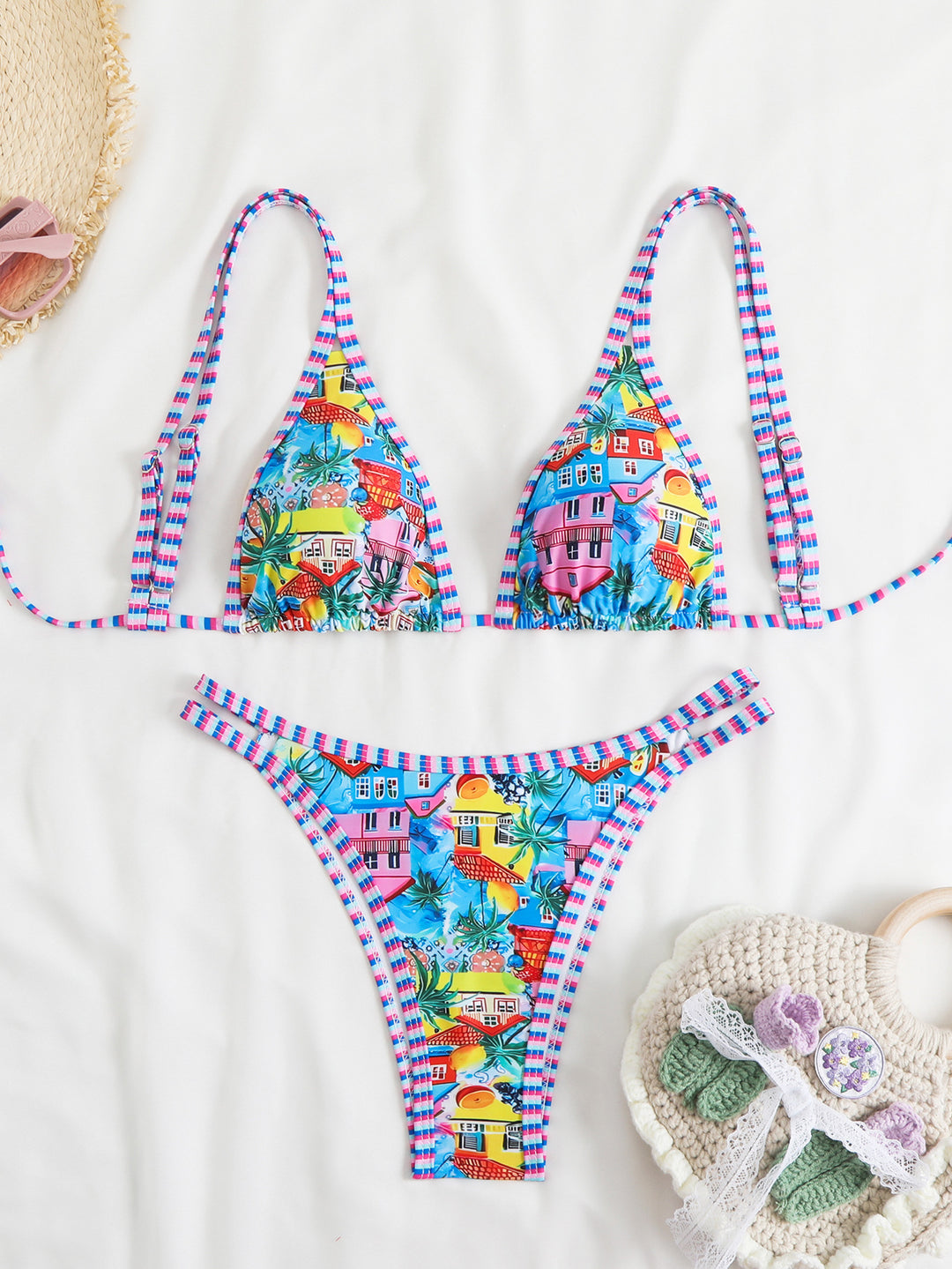 Dame Triangel-Bikini-Sæt med blomstermønster og justerbare stropper Stilla