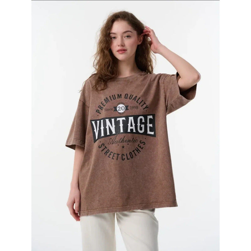 Dame Oversized T-shirt med vintage-inspireret tryk og afslappet snit Stilla
