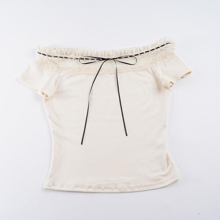 Damen Off-Shoulder Oberteil mit Spitzenverzierungen und taillierter Passform Skovae