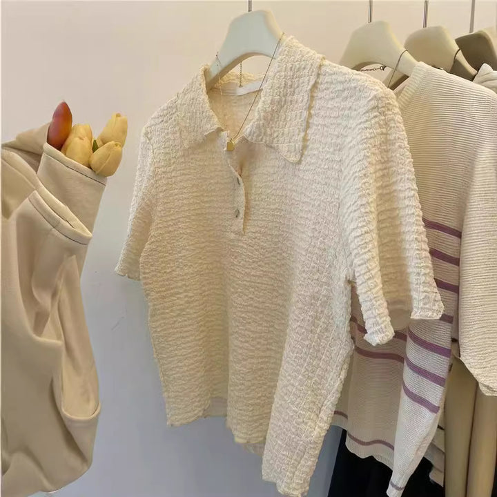 Femme Struktureret Knap-Bluse Stilla