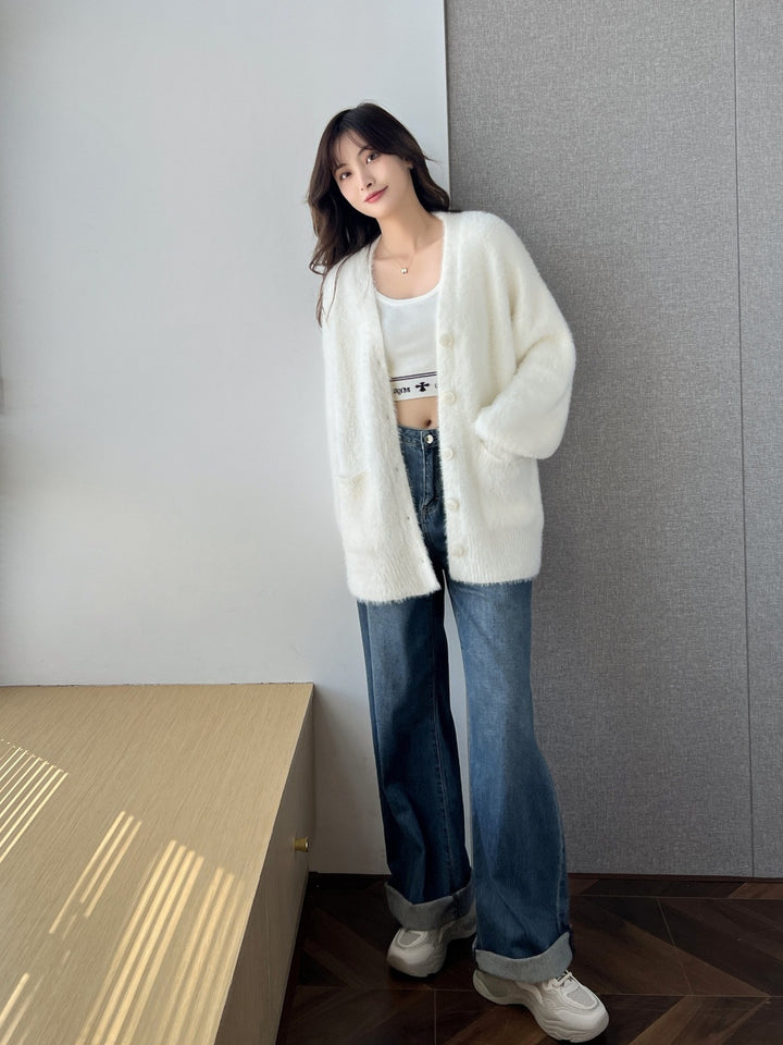 Femme Strukturstrik-Cardigan med oversized snit Stilla