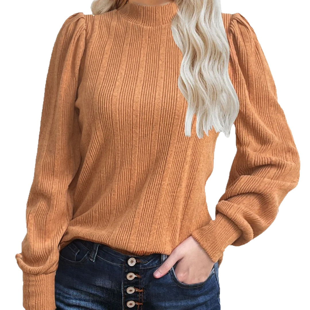 Dame trendy sweater med smal ståkrave og pufærmer Stilla