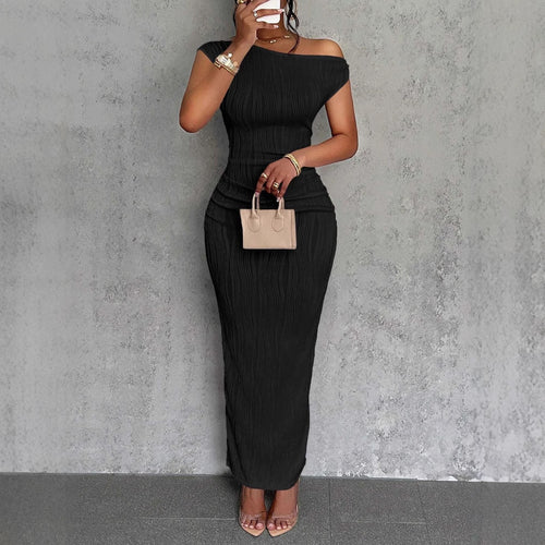Dame Off-Shoulder Plissee Maxi Kjole Stilla
