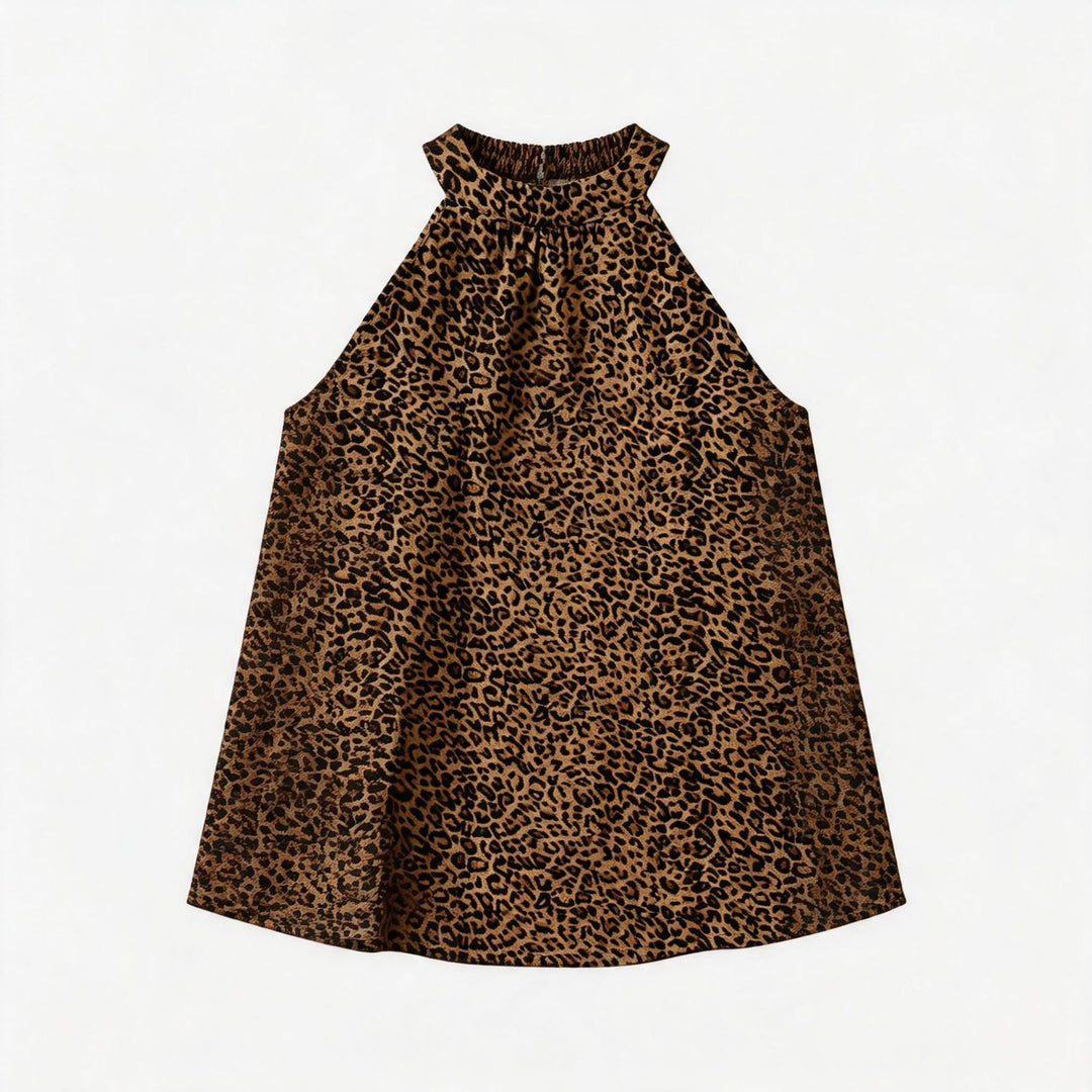 Damer asymmetrisk halterneck top med leopardmønster Skovae