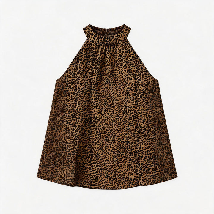 Damer asymmetrisk halterneck top med leopardmønster Skovae
