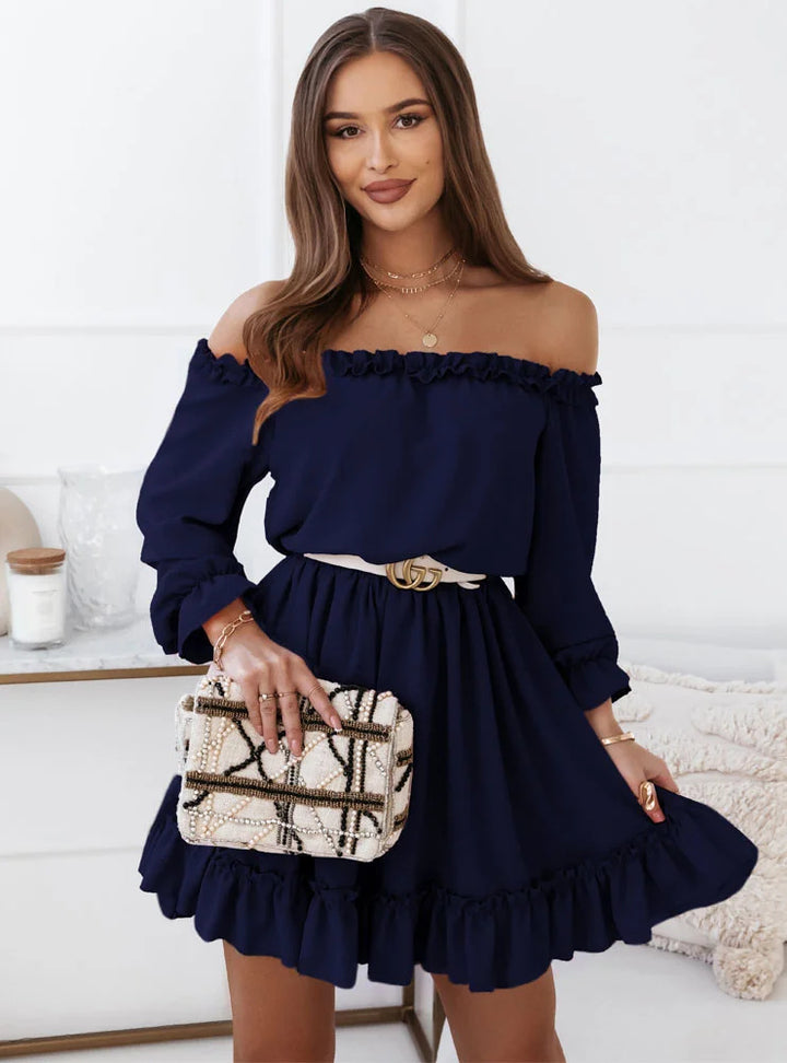 Dame Off-Shoulder Kjole med Ruffle-detaljer og elastisk Bånd Stilla