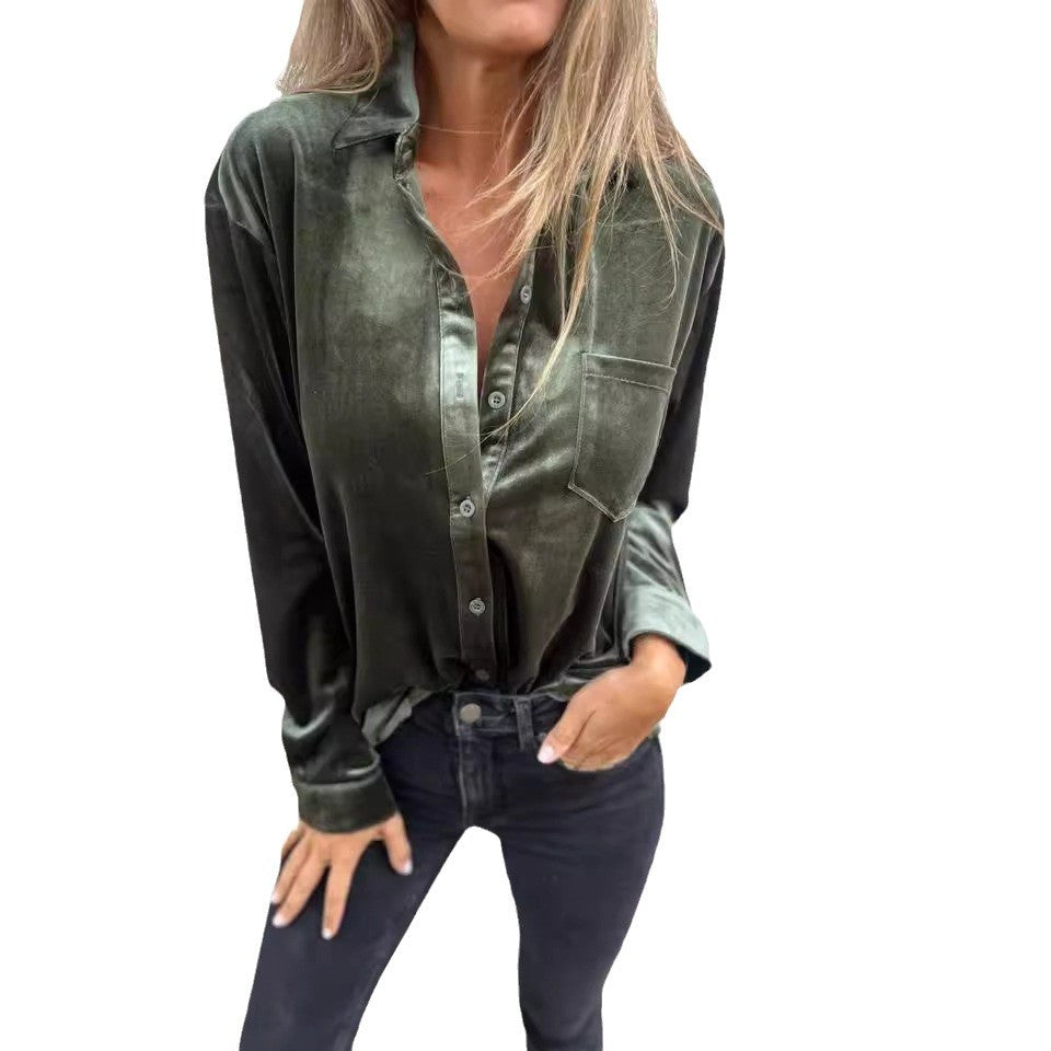 Dame Satin-bluse med ædel glans og kvalitets knaplukning Stilla