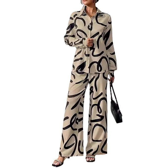 Dame Elegant og moderne fritids-loungewear-sæt i abstrakt design Stilla