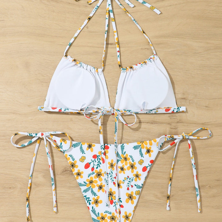 Dame triangel-bikini med floral snit og justerbart bindebånd Stilla