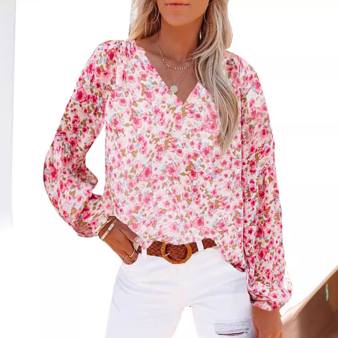 Dame bluse skjorte med blomster mønster og løs pasform Stilla