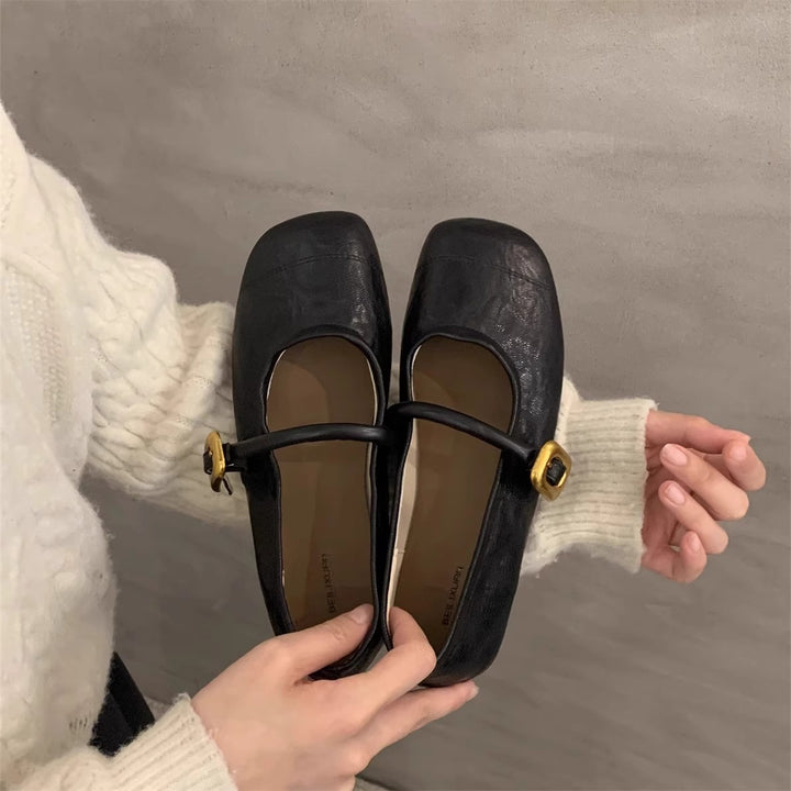 Dame elegante firkantede tå Mary Jane Ballerinaer med justerbar rem Stilla