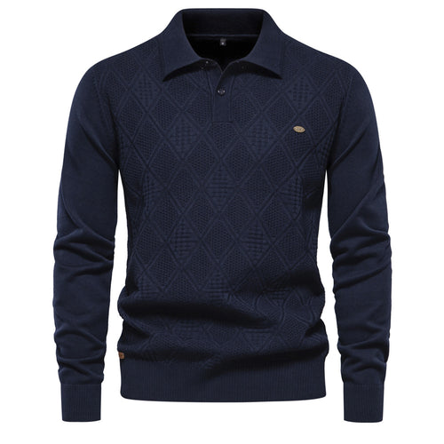 Herrer elegant strikpullover med moderne rombmønster og klassisk krave Stilla