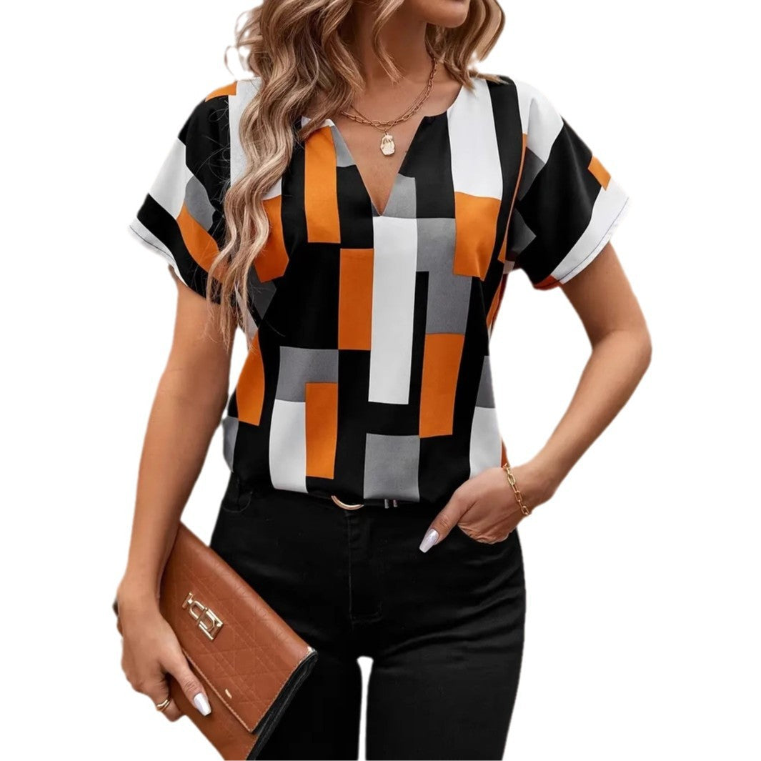 Dame Pæn Bluse med moderne geometrisk mønster Stilla