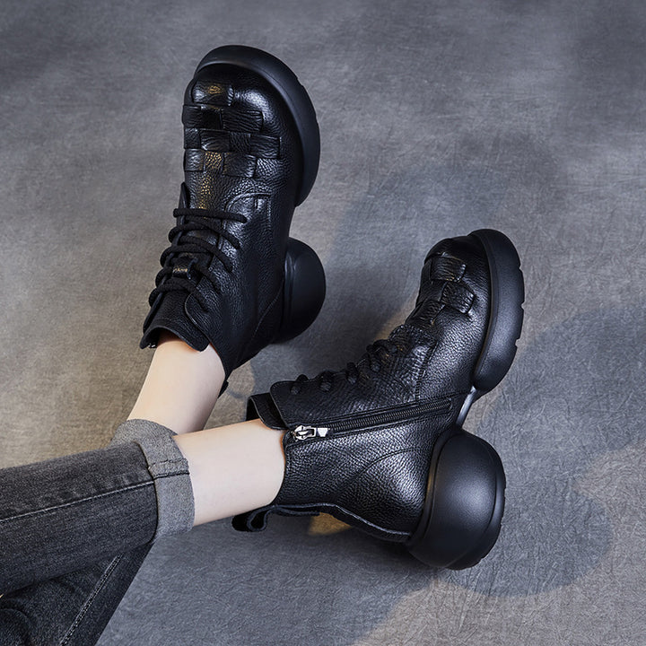 Dame Chunky platform snørestøvler med vævet detalje Stilla