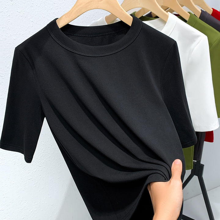 Dame Basic T-Shirt med blød bomuldsblanding og kropsnær pasform Stilla