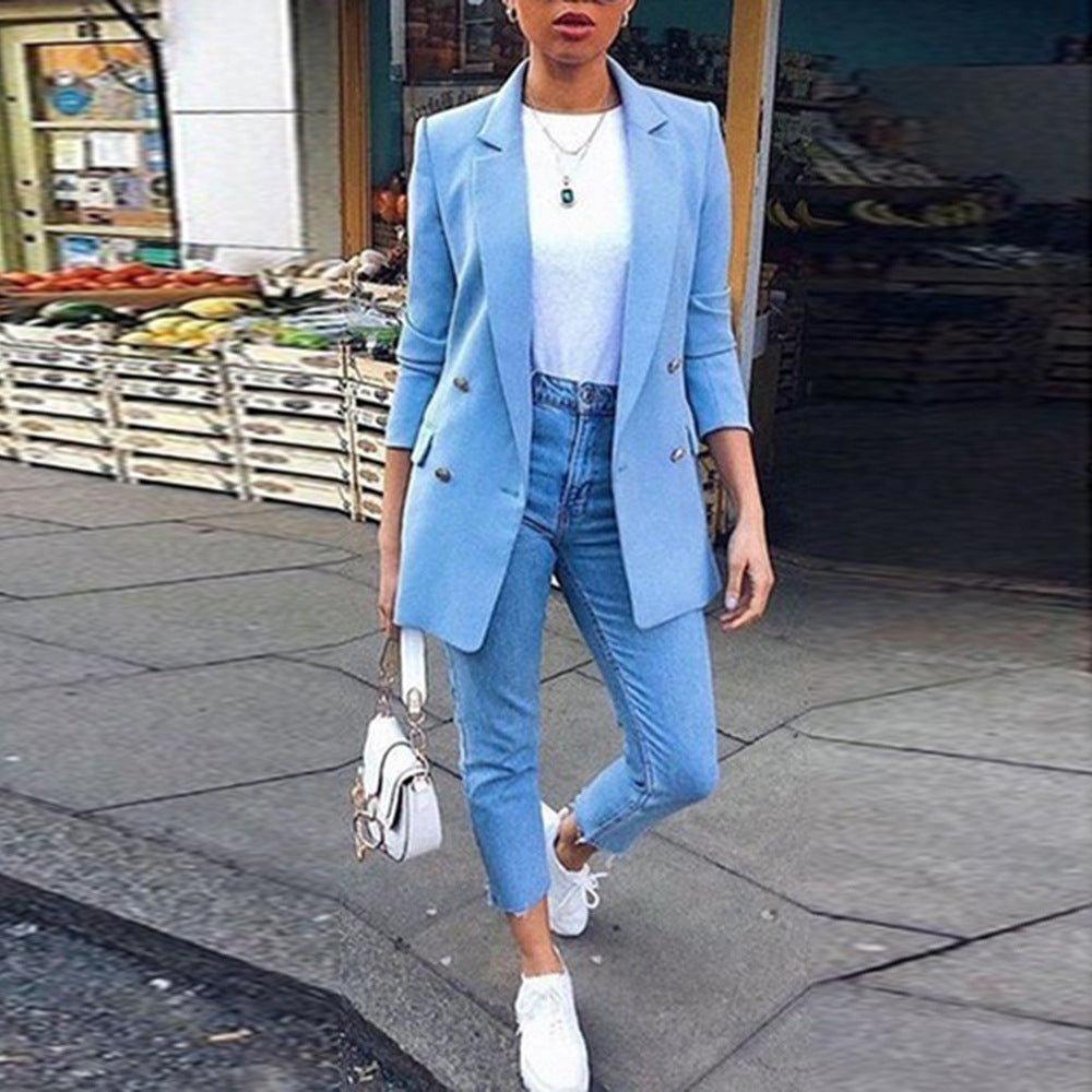 Dame Elegant Blazer med dobbelt knaplukning Stilla