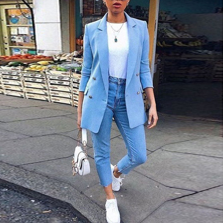Dame Elegant Blazer med dobbelt knaplukning Stilla
