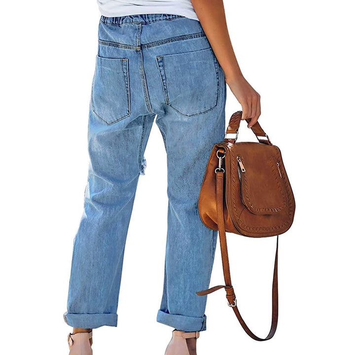 Dame Casual Denim-bukser med moderigtige revner og justerbar talje Stilla