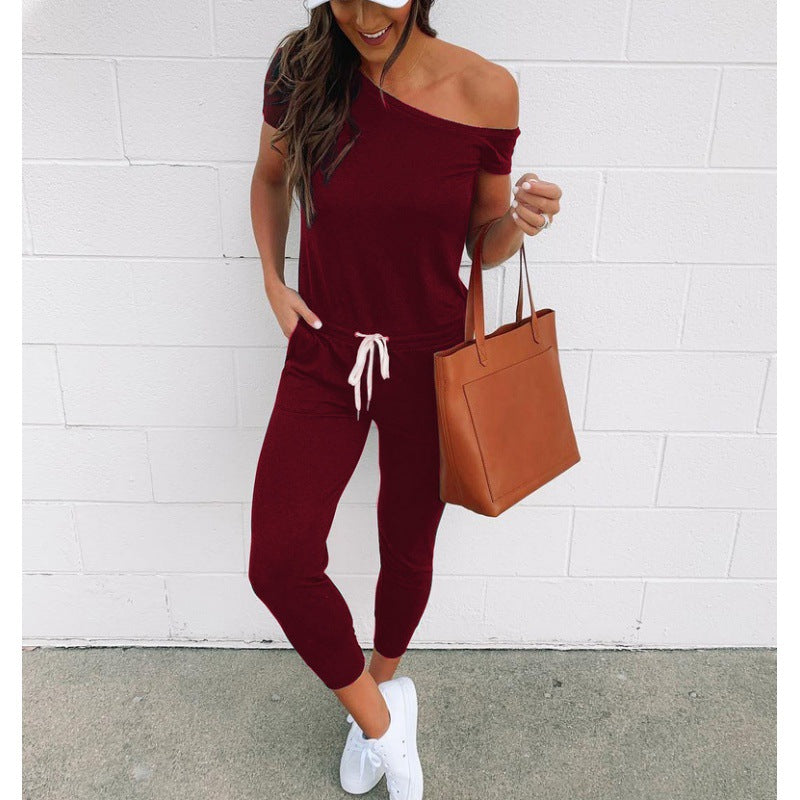 Damer stilfuld jumpsuit med asymmetrisk halsudskæring og høj talje betoning Stilla