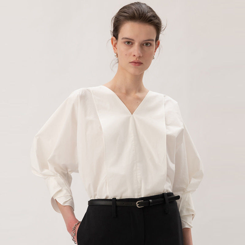 Kvinder fashionable bluse med voluminøse ærmer og v-formet halsudskæring Stilla