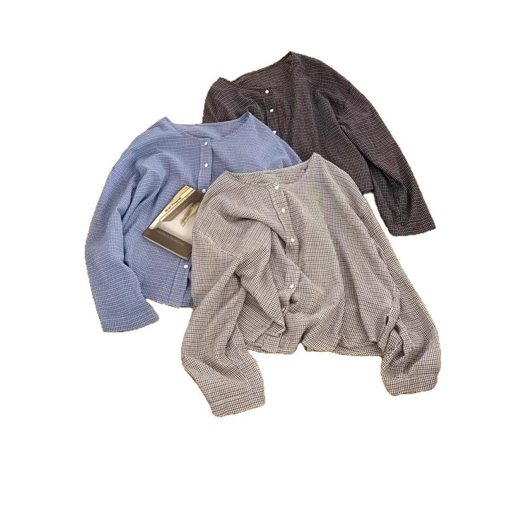 Damer Oversized Button-Up Karo-Bluse med unik kant Stilla