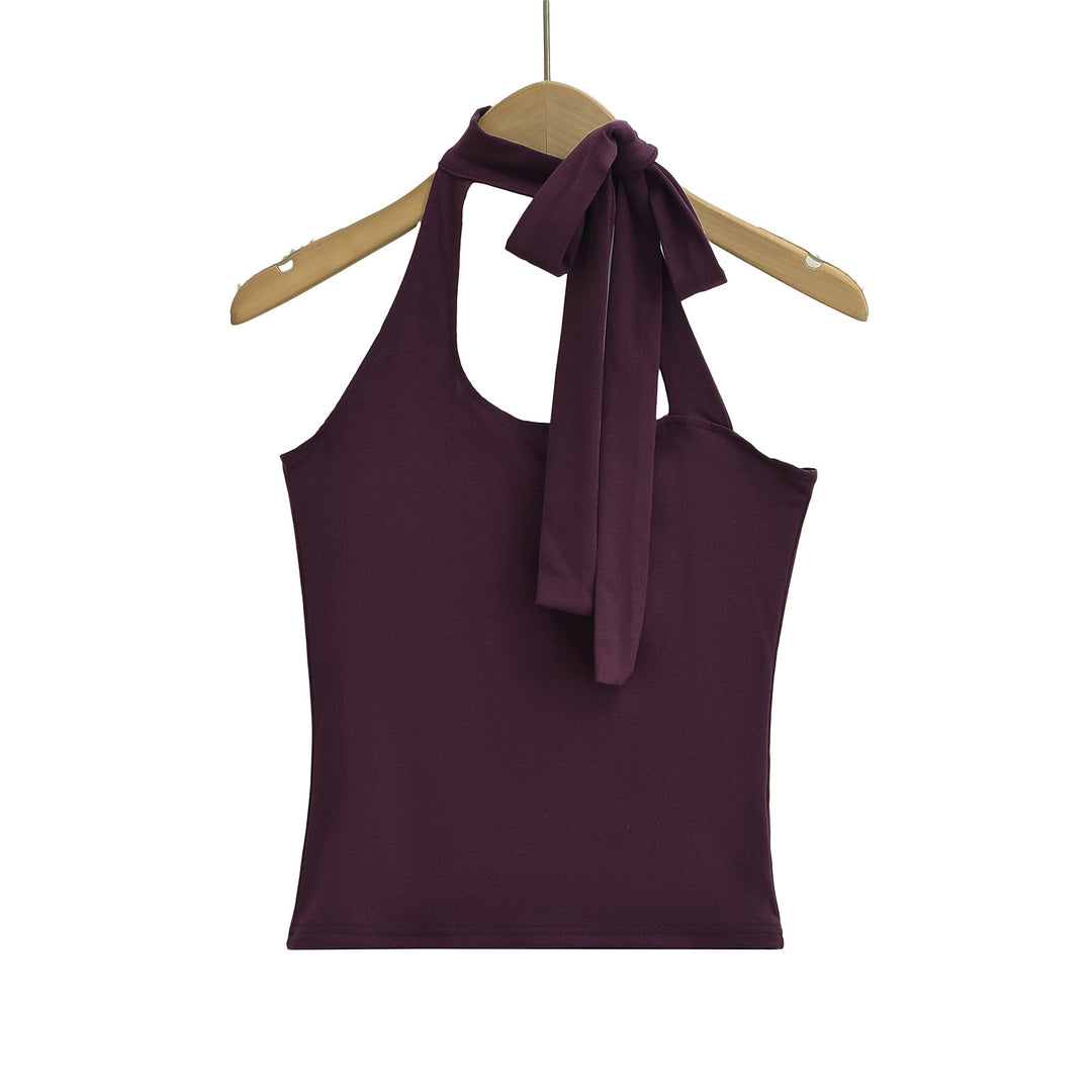 Dame asymmetrisk halterneck top med elegant sløjfe og charmerende snit Stilla